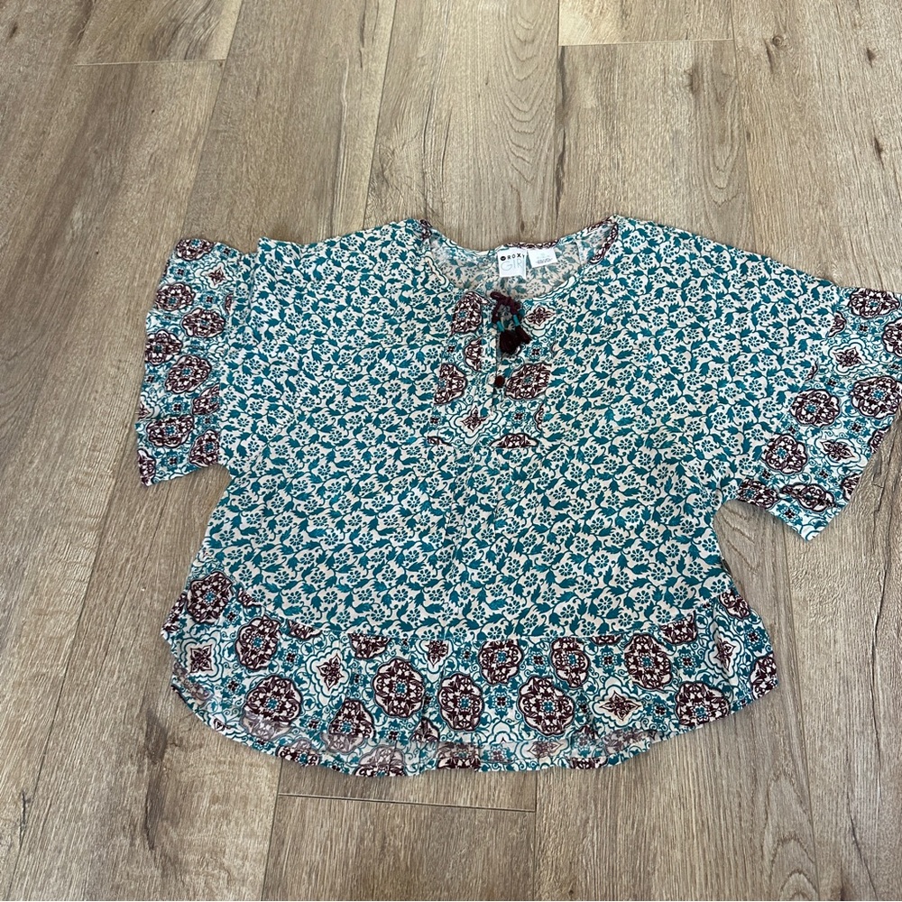 Roxy girl Teal and Brown Patterned girl’s Top